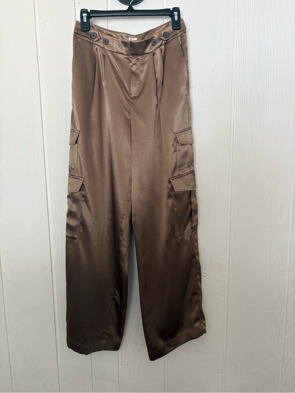 a new day Satin Cargo Wide-Leg Pants in Brown